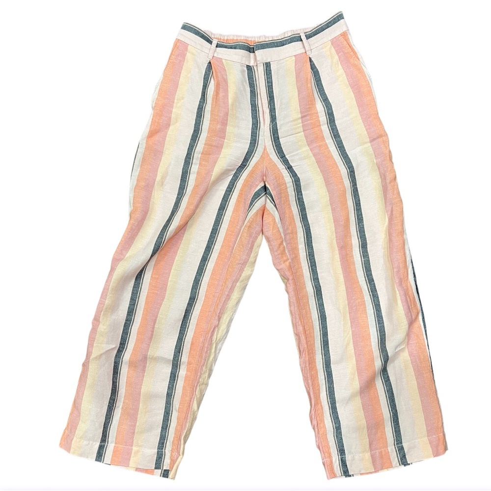 LOFT Pink & Gray Striped Linen Blend Wide Leg Pants Size Small